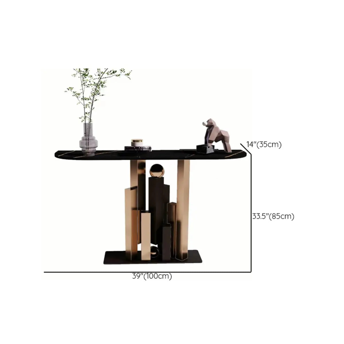 Decorative Half-circle Stone Black Entry Console Table 