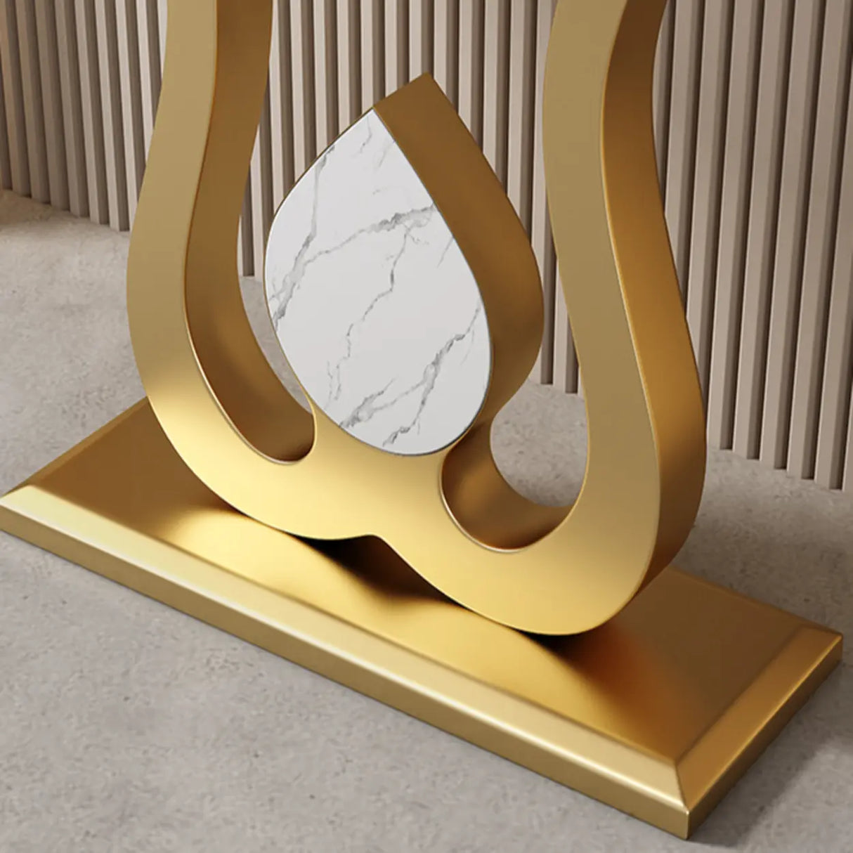 Decorative Half Moon Marble Top Gold Accent Console Table Image - 10