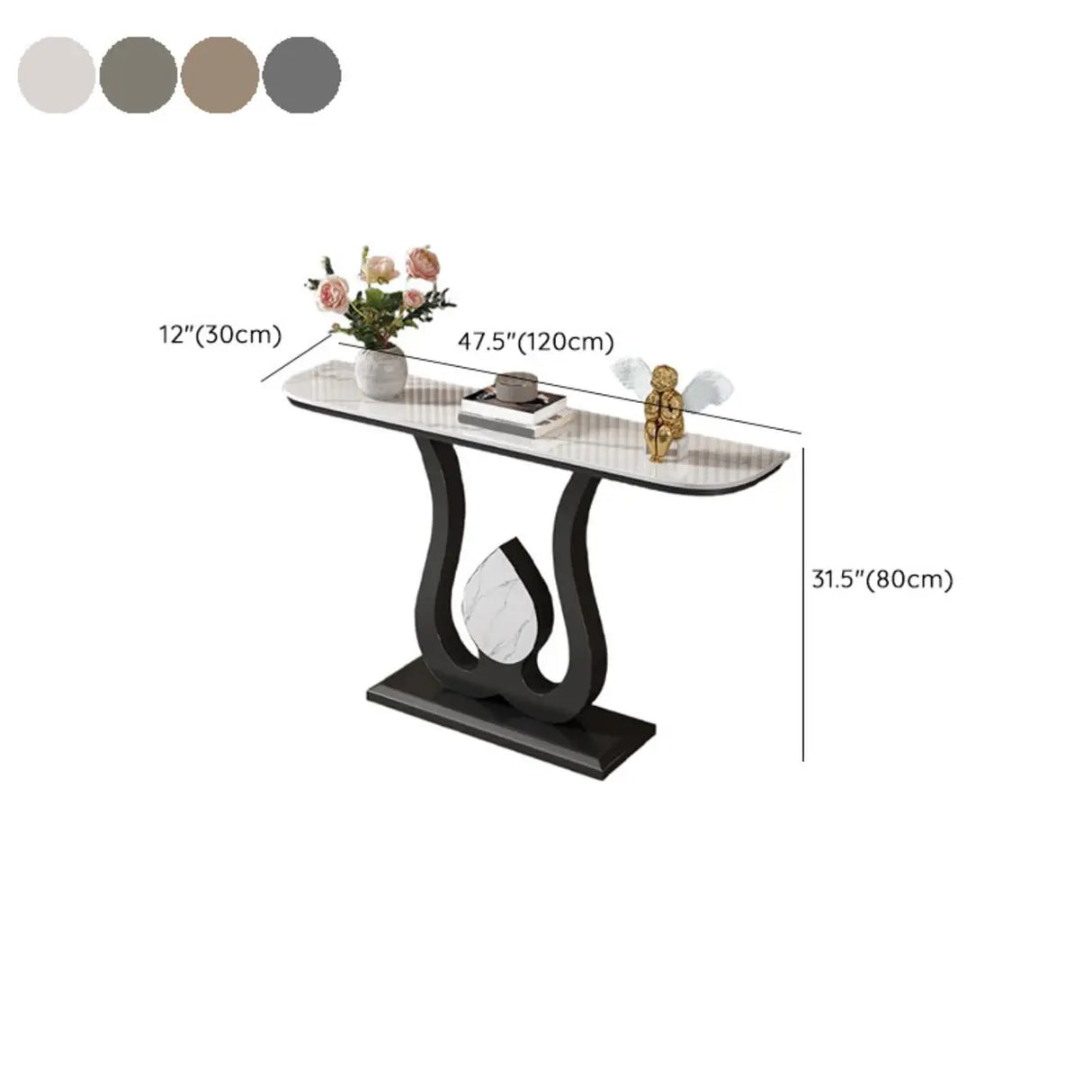 Decorative Half Moon Marble Top Gold Accent Console Table Image - 14
