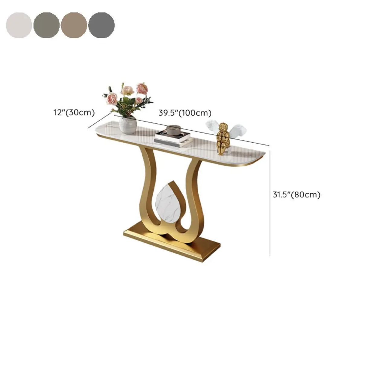 Decorative Half Moon Marble Top Gold Accent Console Table Image - 16