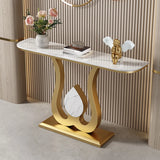 Decorative Half Moon Marble Top Gold Accent Console Table Image - 2