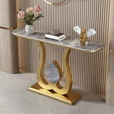 Decorative Half Moon Marble Top Gold Accent Console Table Image - 3