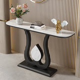 Decorative Half Moon Marble Top Gold Accent Console Table Image - 5
