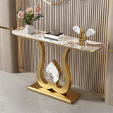 Decorative Half Moon Marble Top Gold Accent Console Table Image - 6