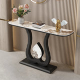 Decorative Half Moon Marble Top Gold Accent Console Table Image - 7