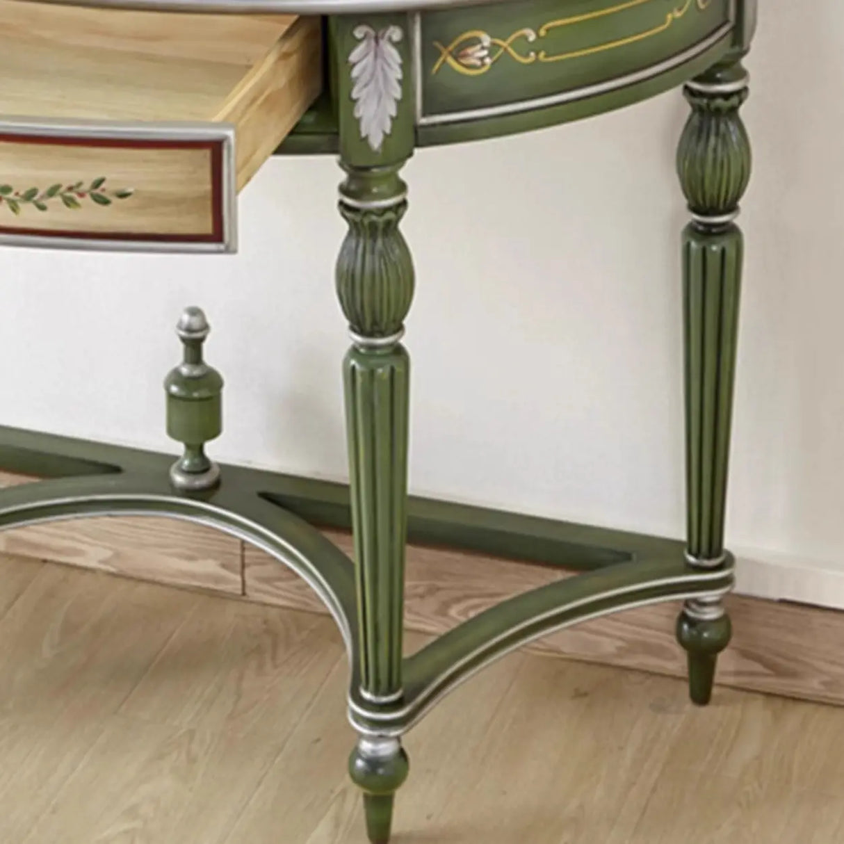 Decorative Half-Moon Storage Floral Green Console Table Image - 9