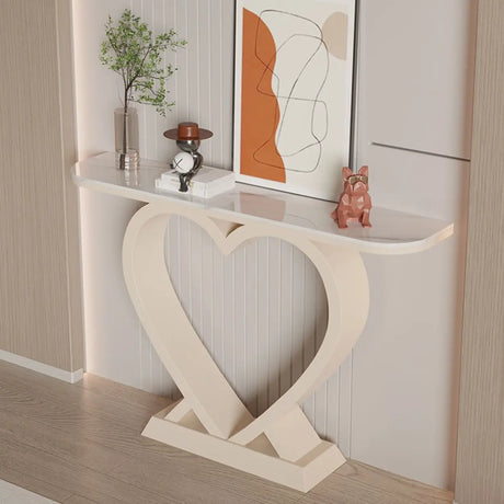 Decorative Heart Base Beige Marble Top Console Table Image - 1
