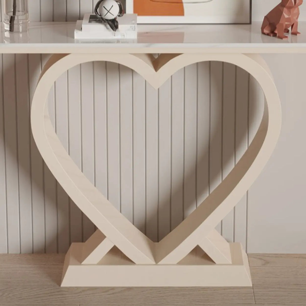 Decorative Heart Base Beige Marble Top Console Table Image - 10