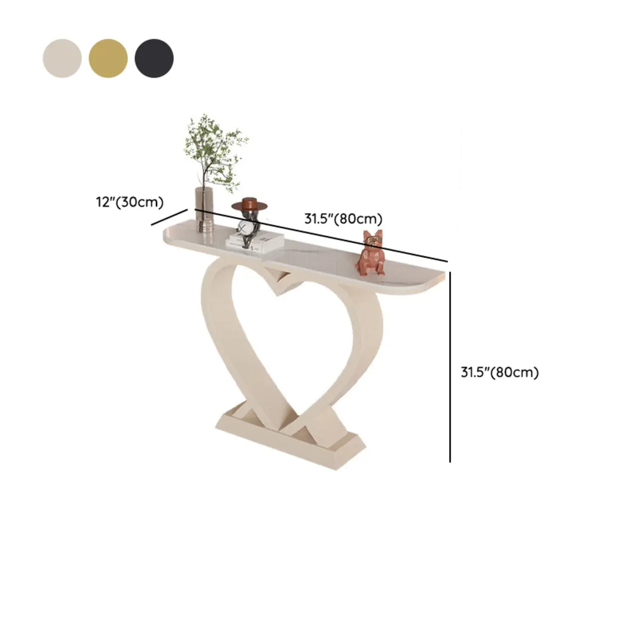 Decorative Heart Base Beige Marble Top Console Table 