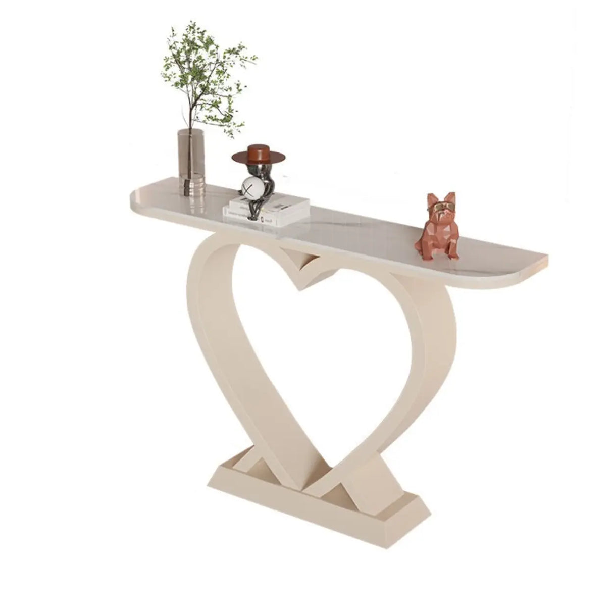 Decorative Heart Base Beige Marble Top Console Table Image - 2