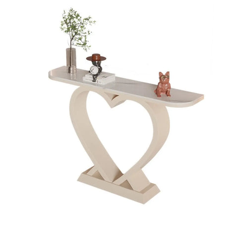Decorative Heart Base Beige Marble Top Console Table Image - 2