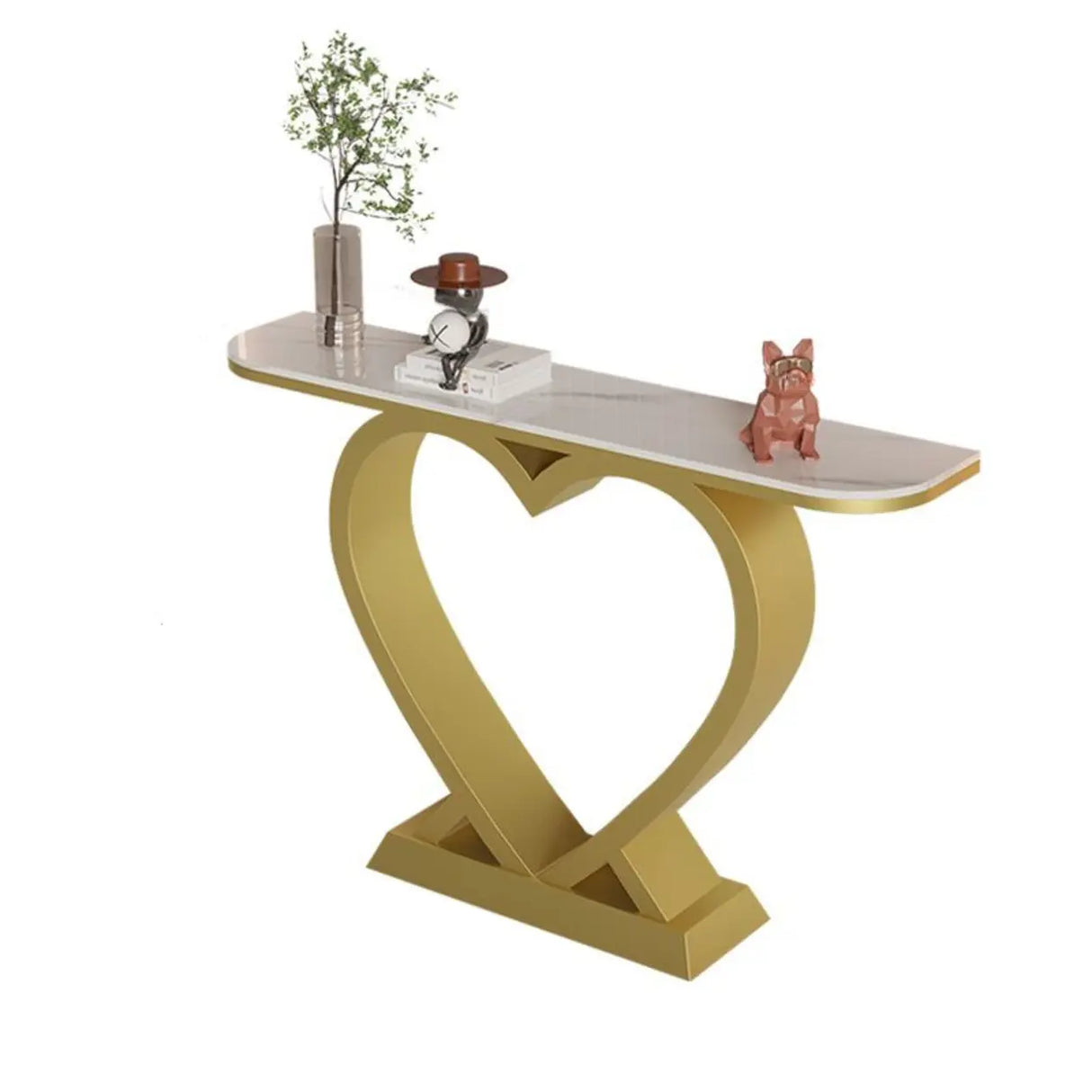 Decorative Heart Base Beige Marble Top Console Table Image - 3