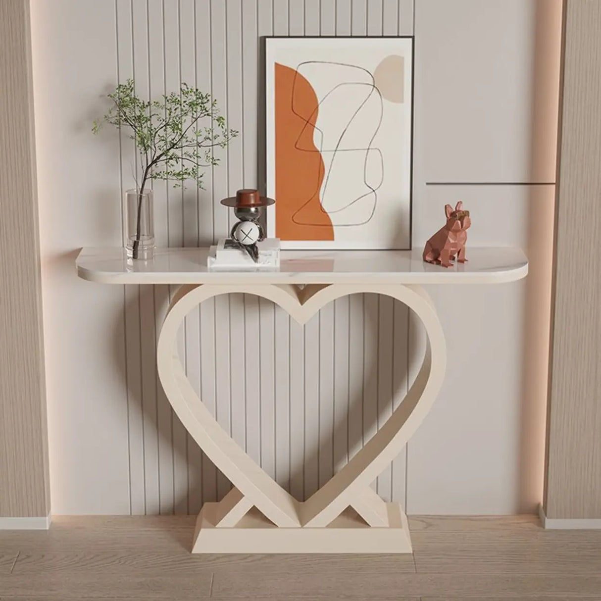 Decorative Heart Base Beige Marble Top Console Table Image - 4