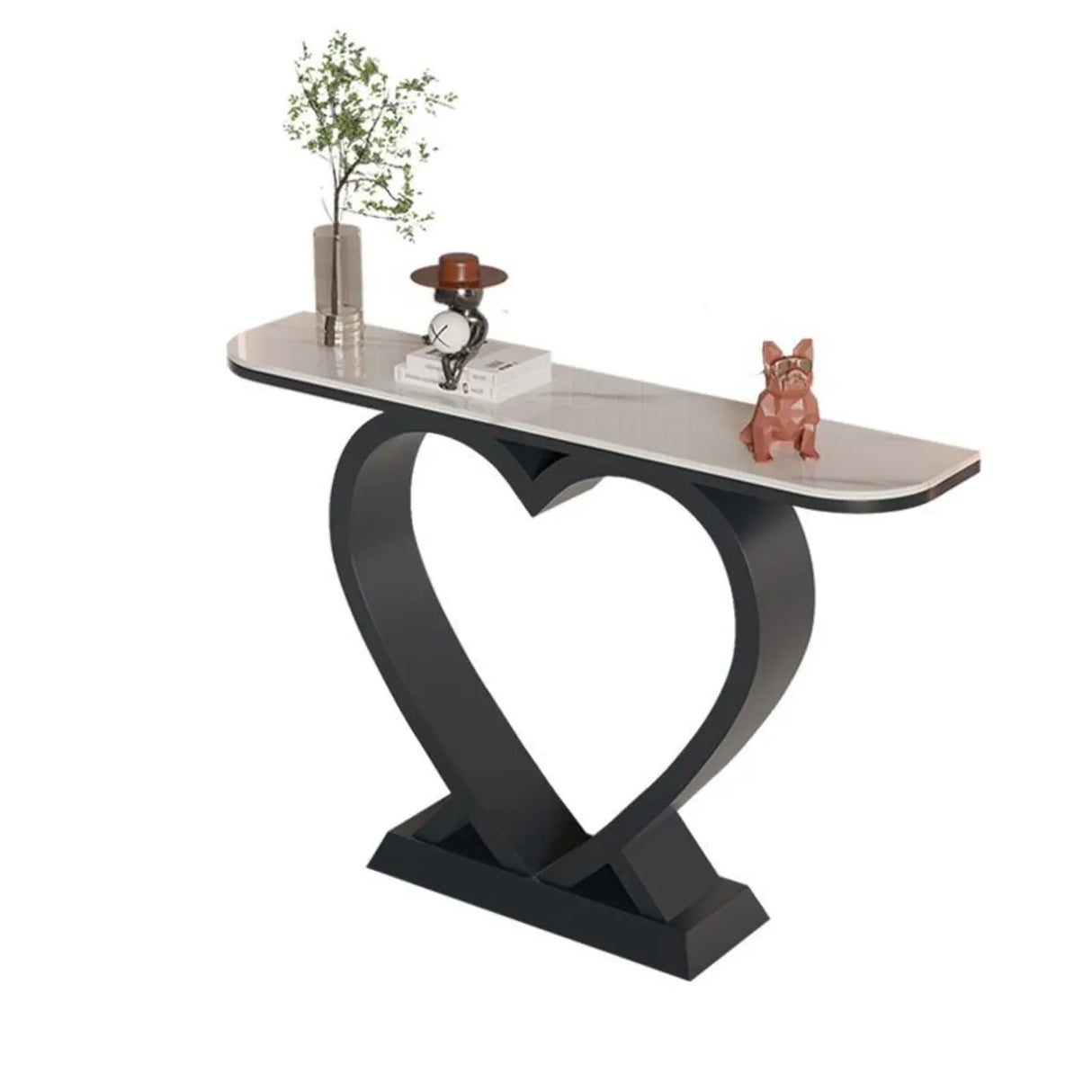 Decorative Heart Base Beige Marble Top Console Table Image - 5