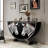 Decorative Horse Pattern Half-Moon Storage Console Table Image - 1