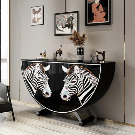 Decorative Horse Pattern Half-Moon Storage Console Table Image - 1