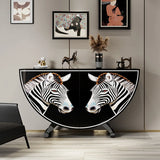 Decorative Horse Pattern Half-Moon Storage Console Table Image - 2