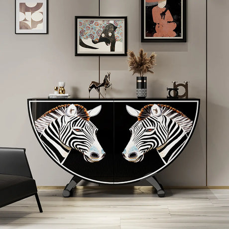 Decorative Horse Pattern Half-Moon Storage Console Table Image - 2