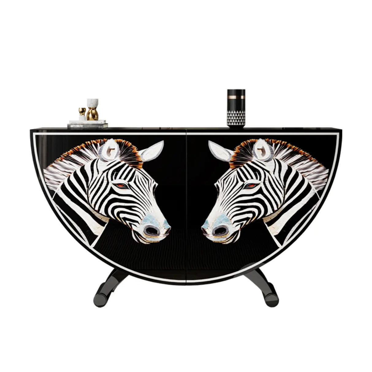 Decorative Horse Pattern Half-Moon Storage Console Table Image - 3