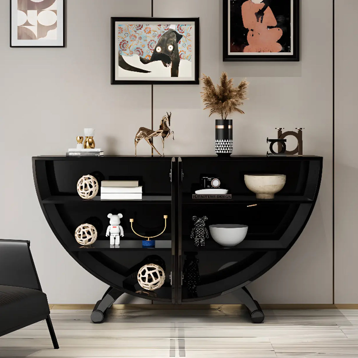 Decorative Horse Pattern Half-Moon Storage Console Table Image - 6