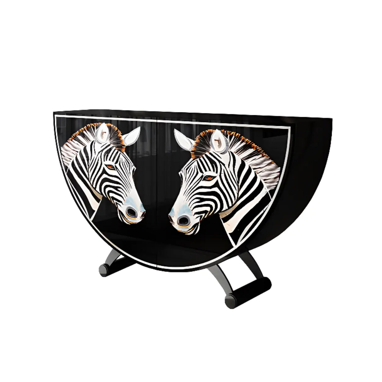 Decorative Horse Pattern Half-Moon Storage Console Table Image - 8