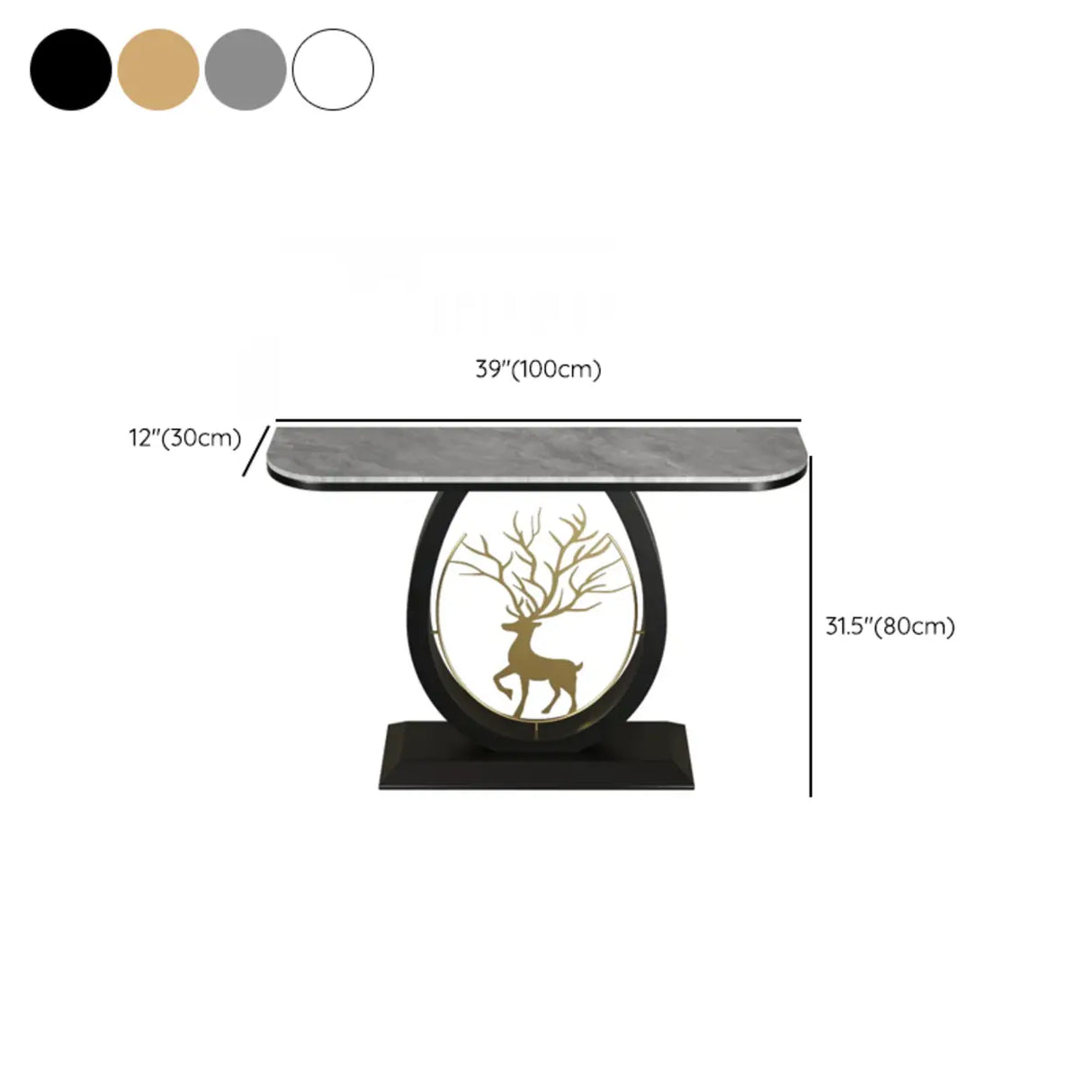 Decorative Oval Deer Base Sintered Stone Gold Console Table 