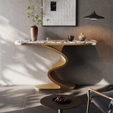 Decorative Oval Luxury Stone Curved Base Gold Console Table Image - 1