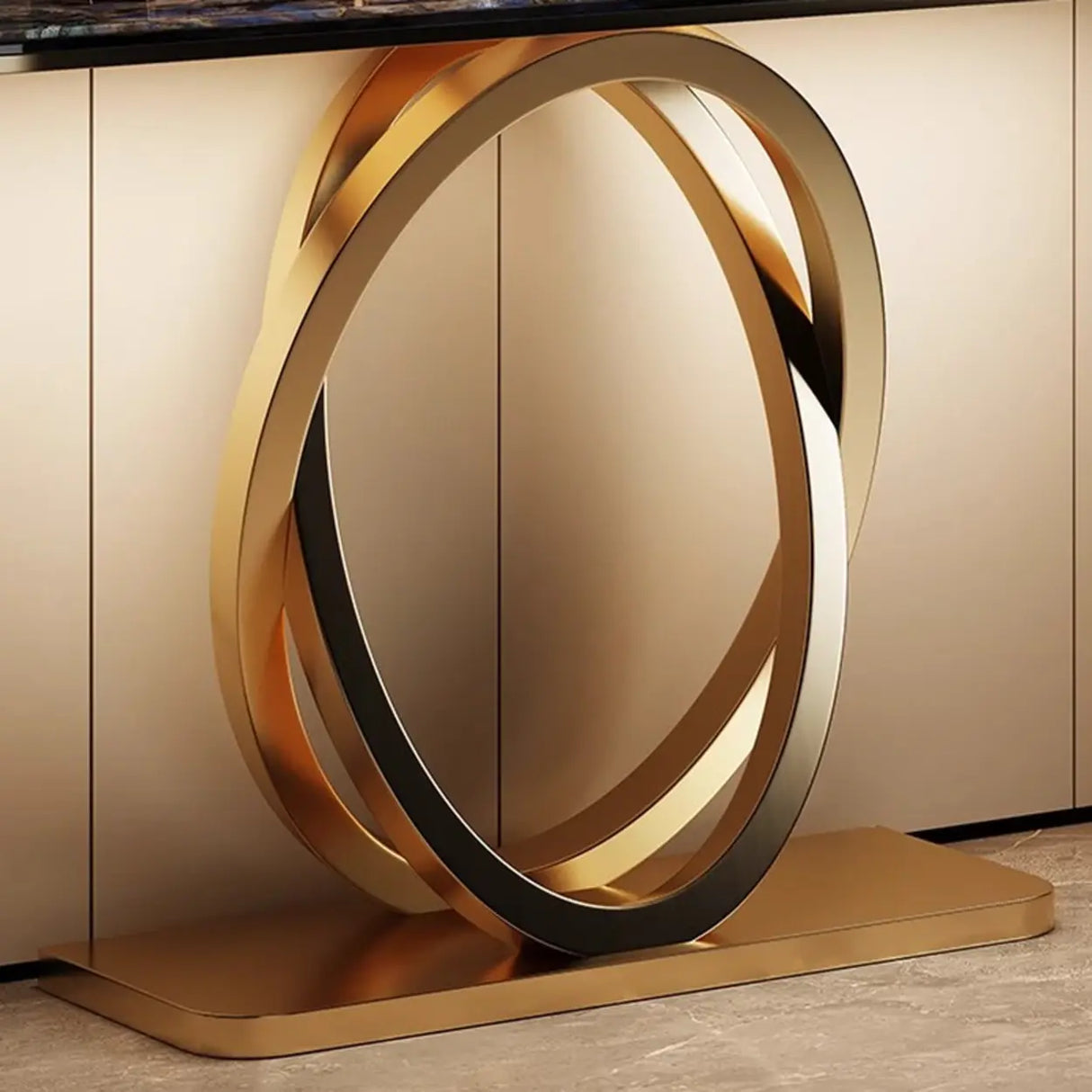Decorative Oval Metal Base Spar Top Gold Console Table Image - 10