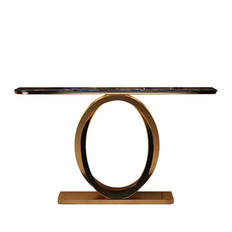 Decorative Oval Metal Base Spar Top Gold Console Table Image - 2