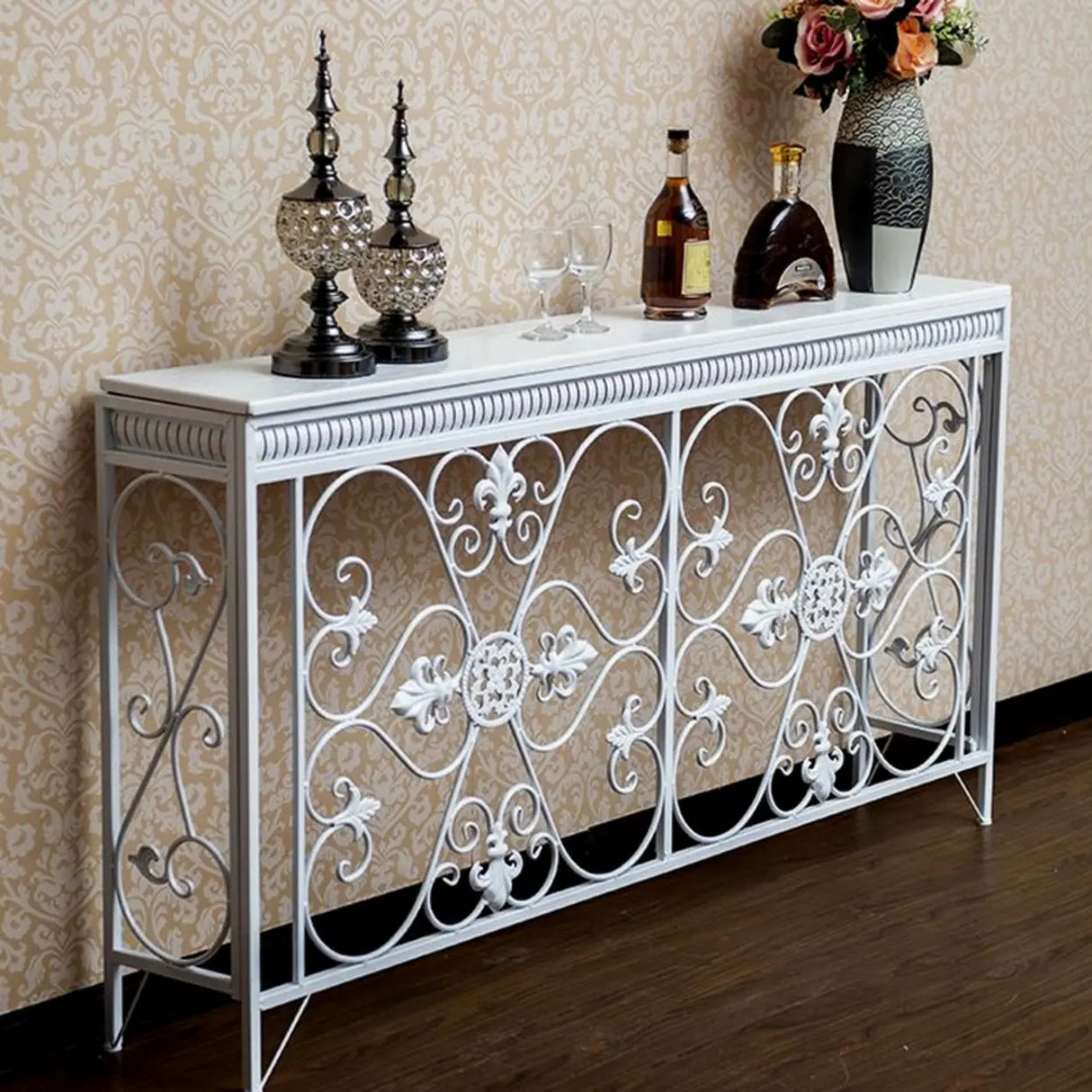 Decorative Rectangular Metal White Entry Console Table Image - 7