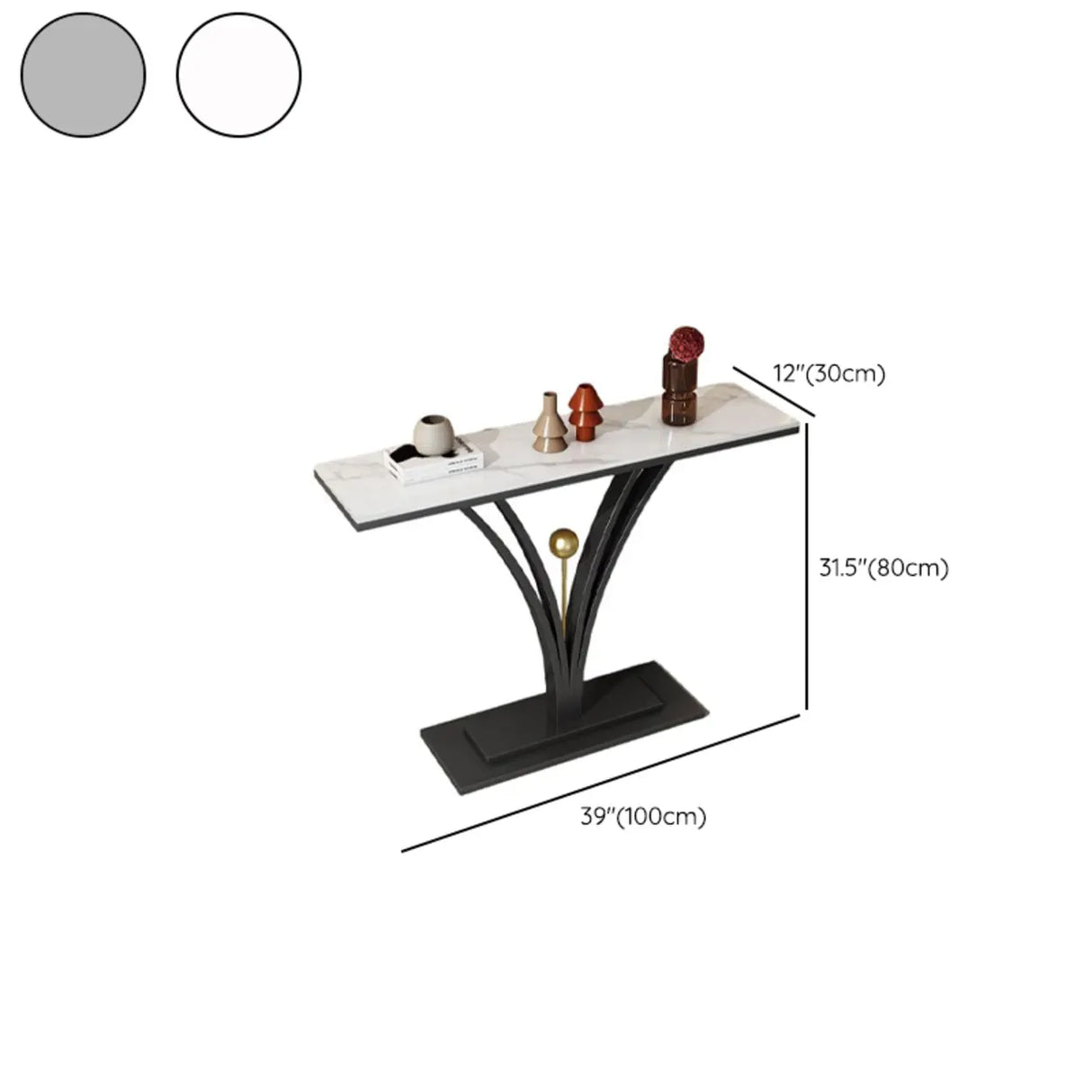 Decorative Rectangular Stone Black Pedestal Console Table Image - 12