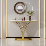 Decorative Rectangular Stone Black Pedestal Console Table Image - 2