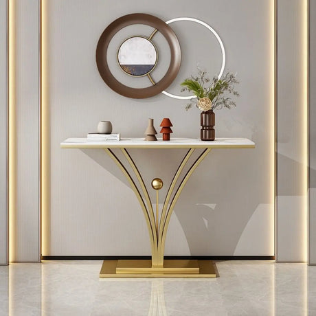 Decorative Rectangular Stone Black Pedestal Console Table Image - 2