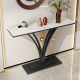 Decorative Rectangular Stone Black Pedestal Console Table Image - 3
