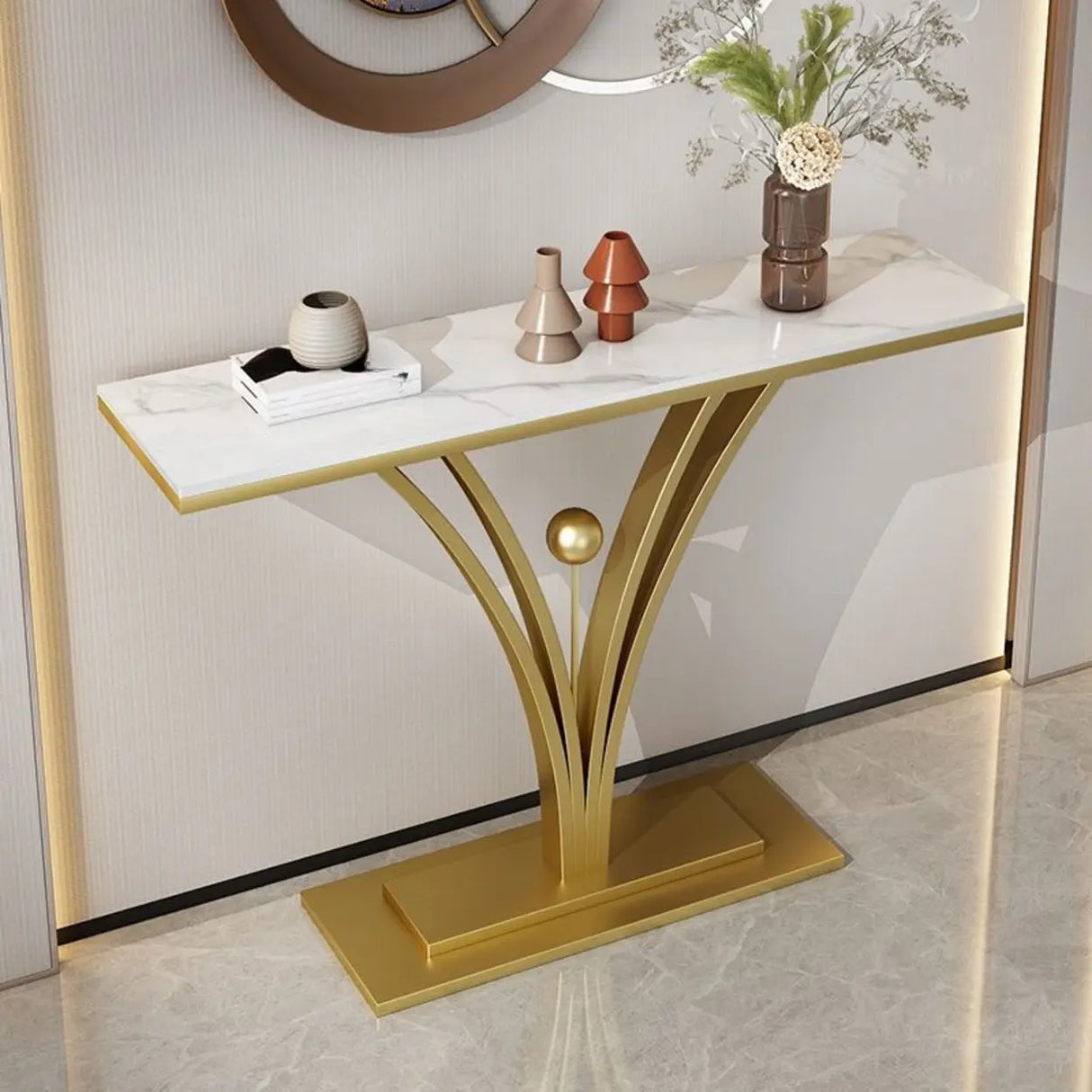 Decorative Rectangular Stone Black Pedestal Console Table Image - 4