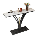Decorative Rectangular Stone Black Pedestal Console Table Image - 6