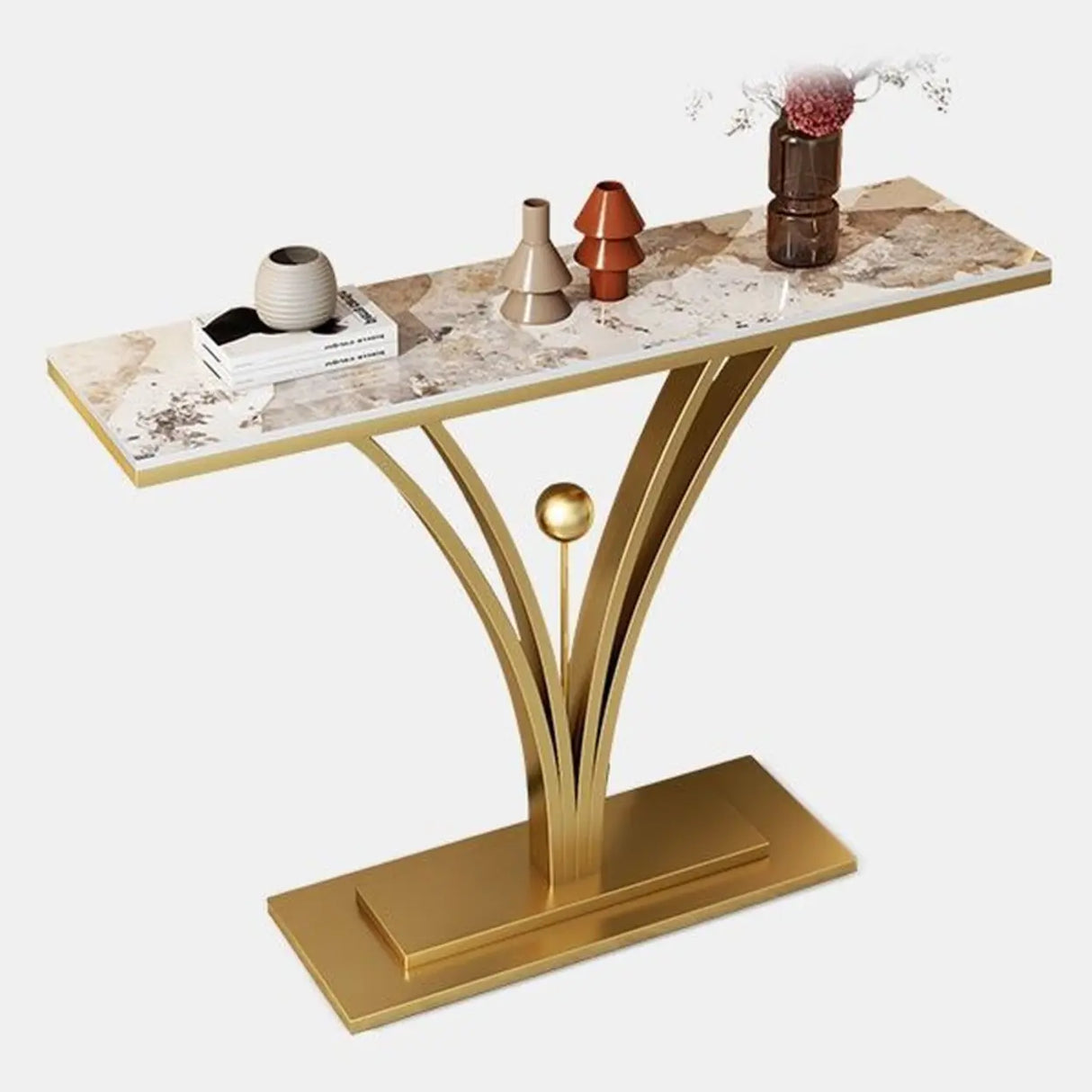 Decorative Rectangular Stone Black Pedestal Console Table Image - 8