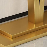 Decorative Rectangular Stone Black Pedestal Console Table Image - 9