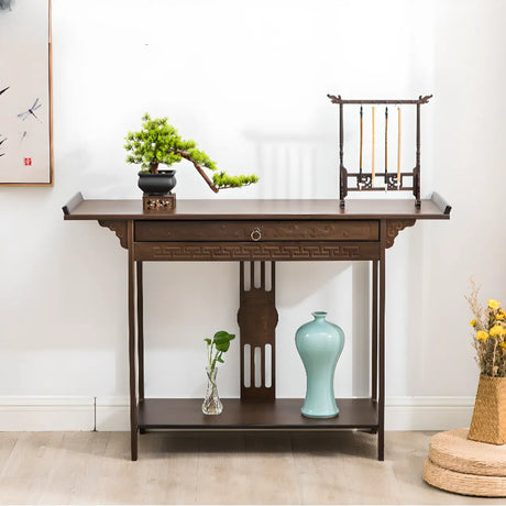 Decorative Rectangular Wood Brown Storage Console Table Image - 1