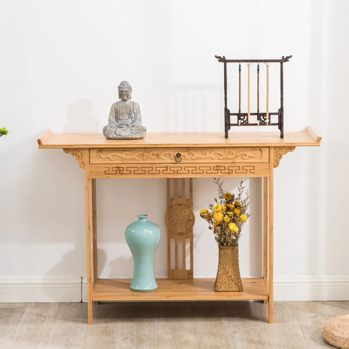 Decorative Rectangular Wood Brown Storage Console Table Image - 3