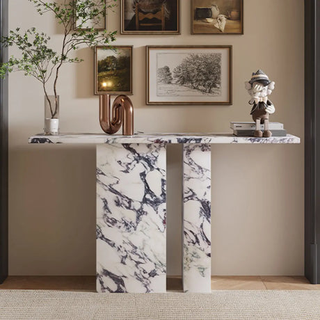 Decorative Twin Pedestal White Marble Console Table Image - 1