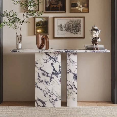 Decorative Twin Pedestal White Marble Console Table Image - 1
