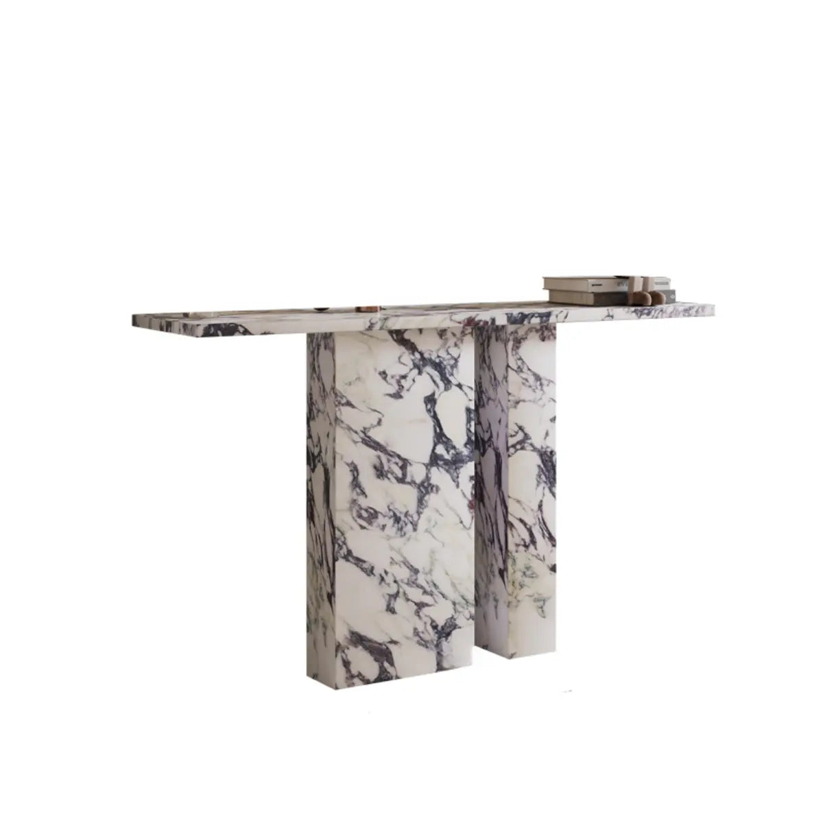 Decorative Twin Pedestal White Marble Console Table Image - 3