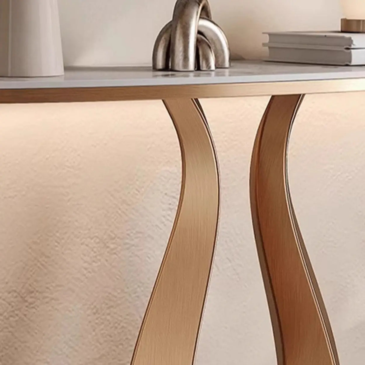 Decorative U-Shaped Gold Base Marble Console Table Image - 5