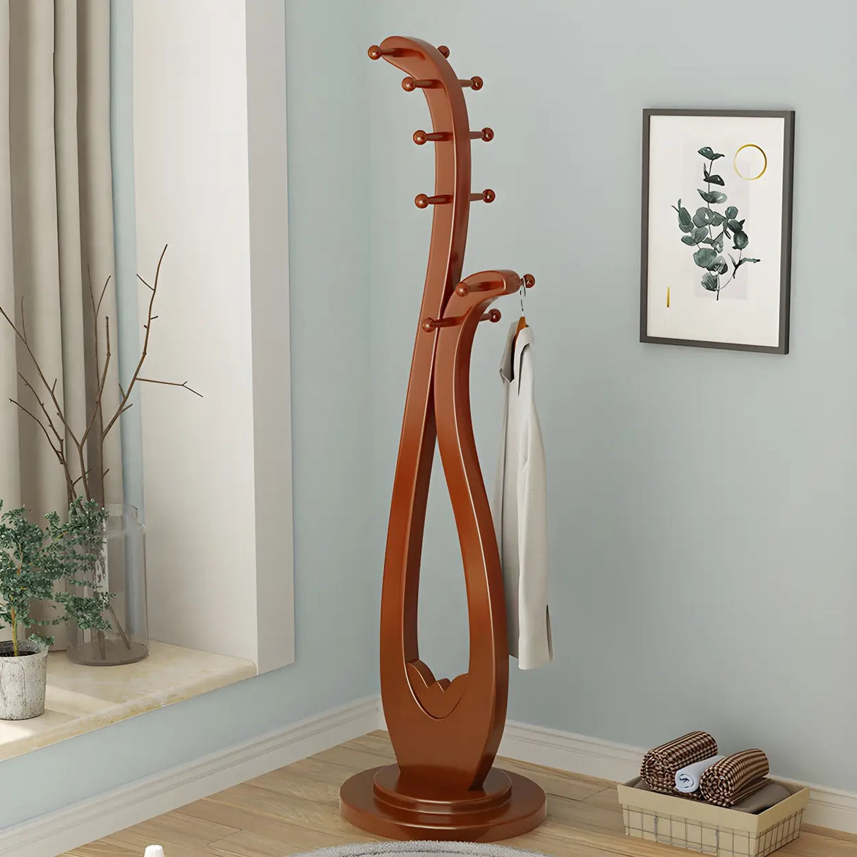Decorative Wood Cherry Freestanding Coat Rack Image - 13