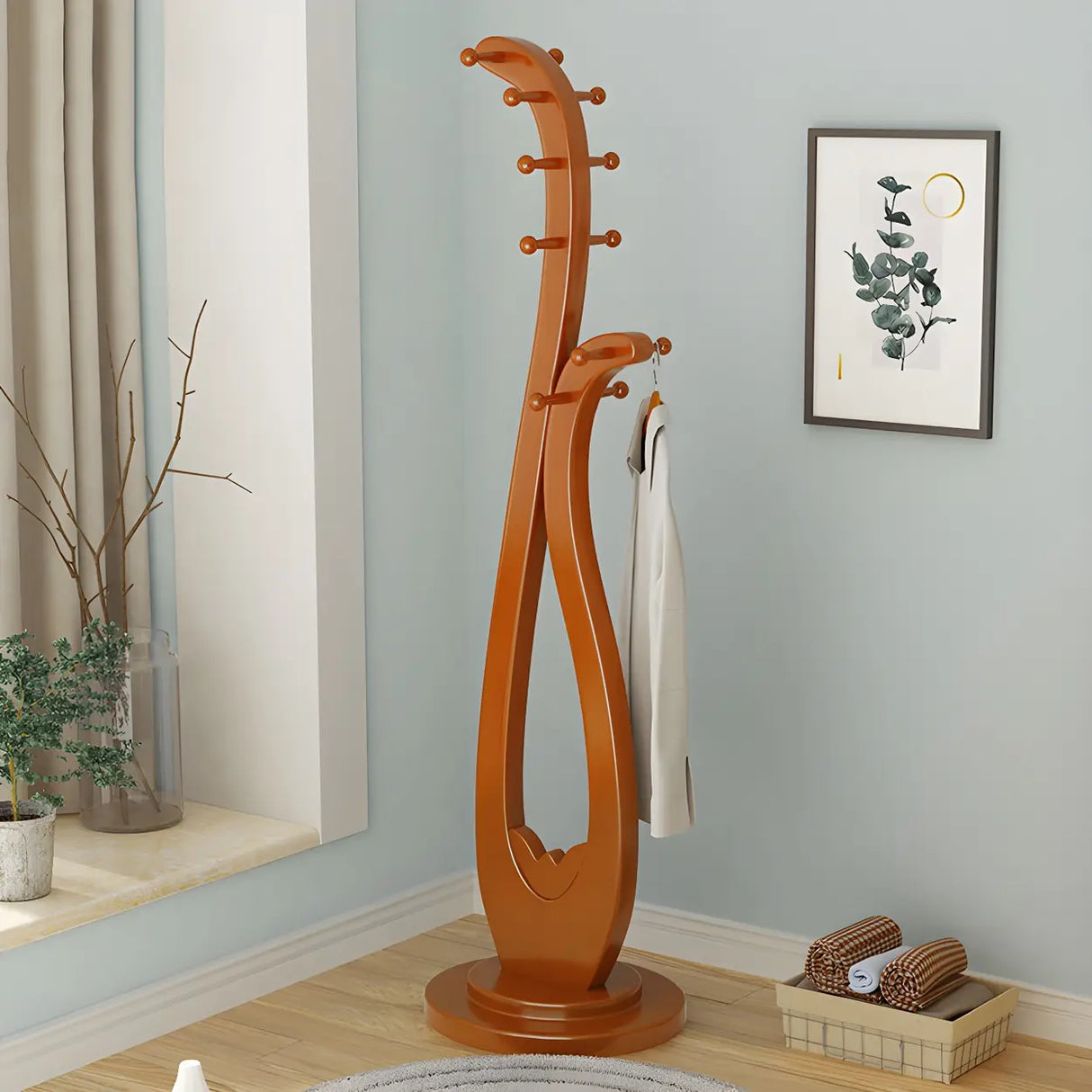 Decorative Wood Cherry Freestanding Coat Rack Image - 2