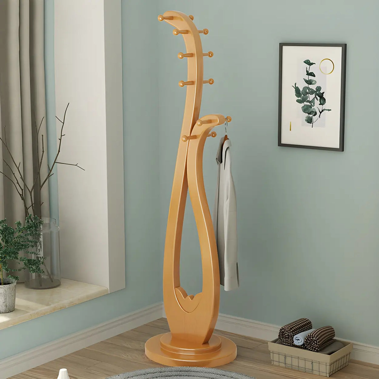 Decorative Wood Cherry Freestanding Coat Rack Image - 4
