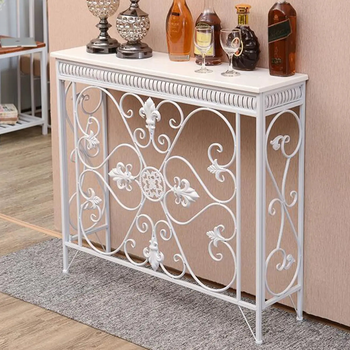 Decorative Wrought Iron and Wood Black Console Table Image - 3