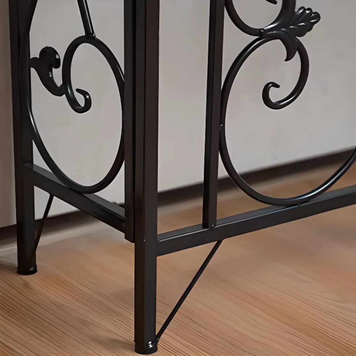 Decorative Wrought Iron and Wood Black Console Table Image - 8