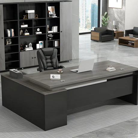 Deep Width L-Shape Executive Desk with Exterior Shelf Image - 1